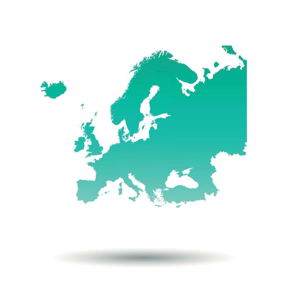 Europe map. Colorful turquoise vector illustration on white isolated background.