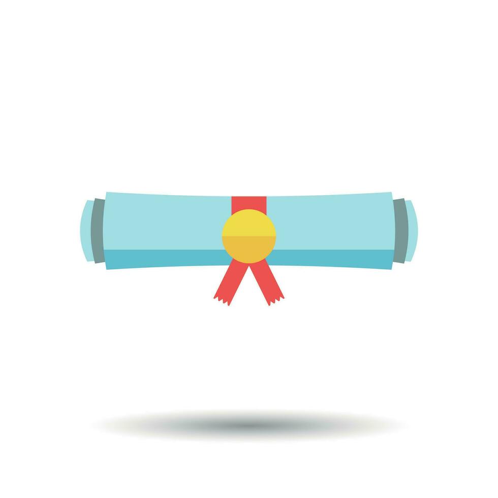 Diploma rolled scroll flat design icon. Finish education symbol. Graduation day celebration element. Graduate scroll vector illustration on white background.