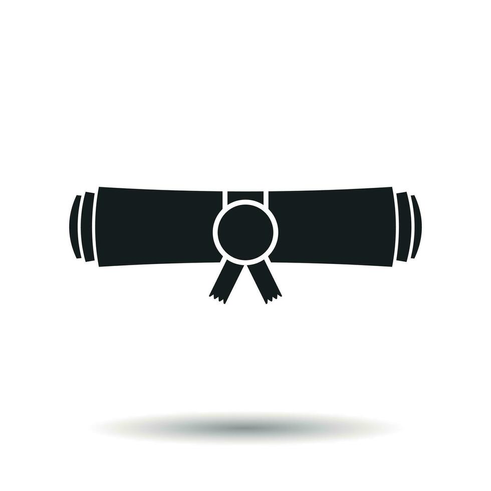 Diploma rolled scroll flat design icon. Finish education symbol. Graduation day celebration element. Graduate scroll vector illustration on white background.