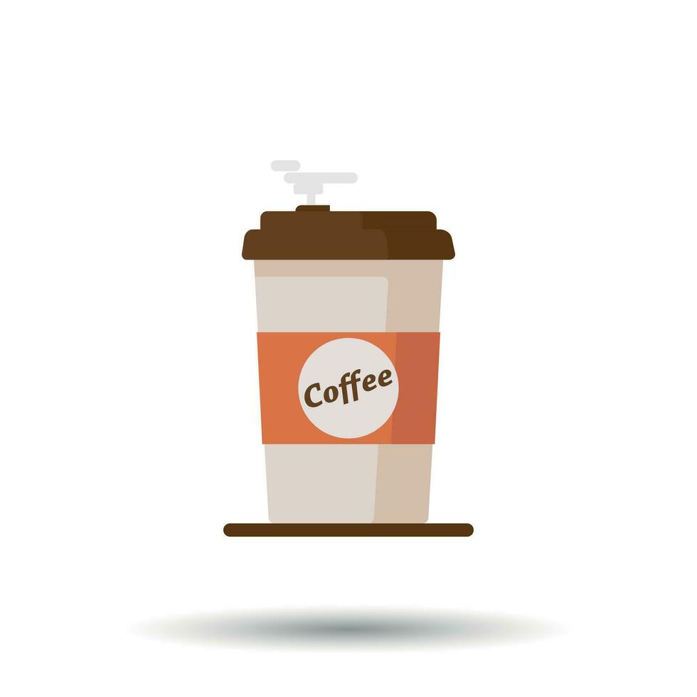 Coffee cup icon with text coffee on white background. Flat vector illustration