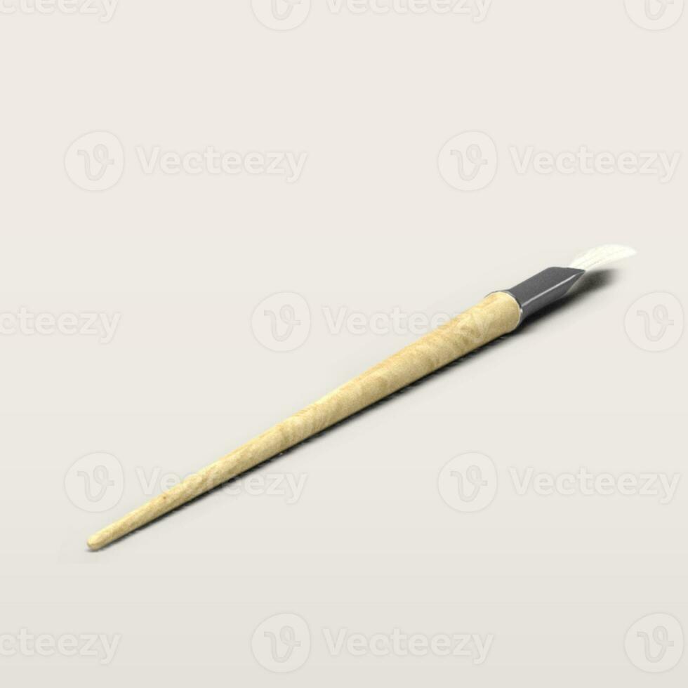White brush for painting with wooden handler isolated on grey background. photo