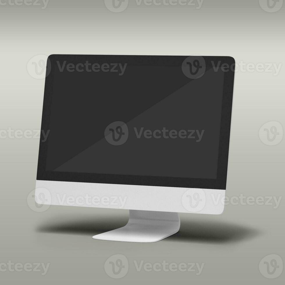 Front view blank black screen computer isolated on grey background. photo