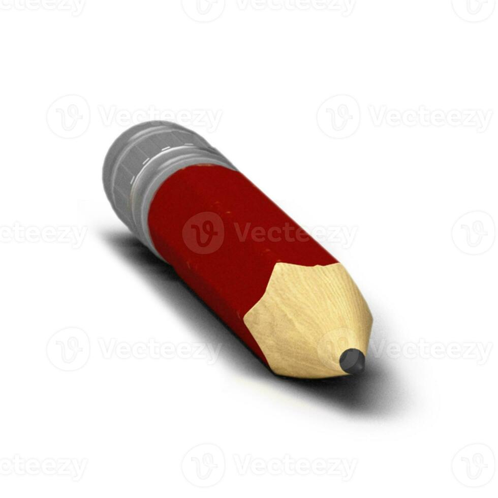 Red pencil small size isolated on grey background. photo