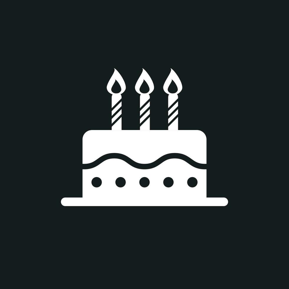 cumpleaños pastel plano icono. Fresco tarta mollete en negro antecedentes vector