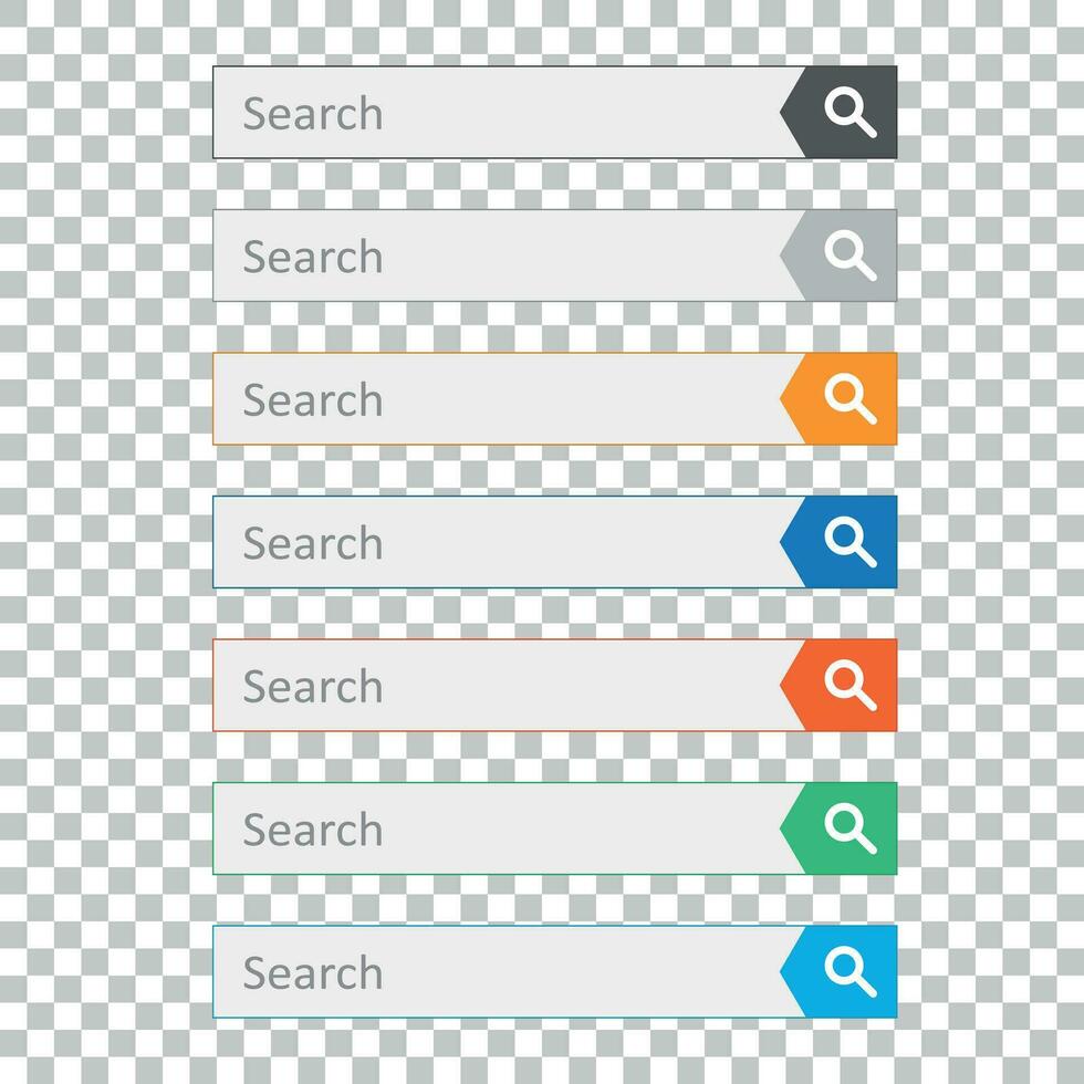 Search bar field. Set vector interface elements with search button. Flat vector illustration on isolated background.