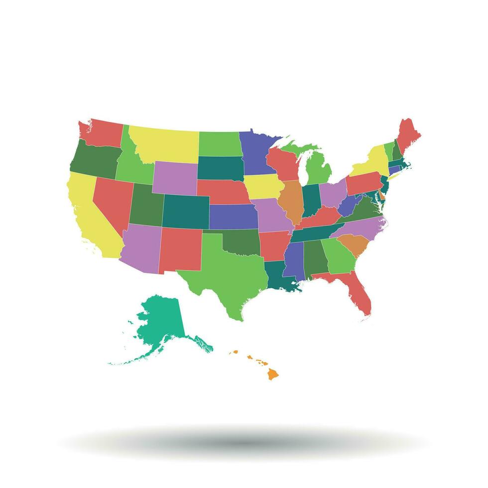 America map icon. Flat vector illustration. USA sign symbol with shadow on white background.