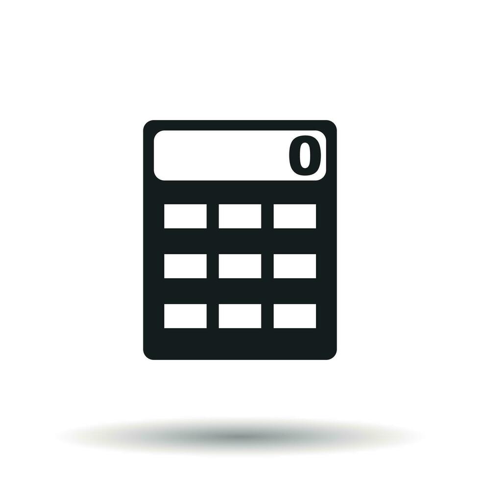 Calculator icon. Flat vector illustration. Calculator sign symbol with shadow on white background.