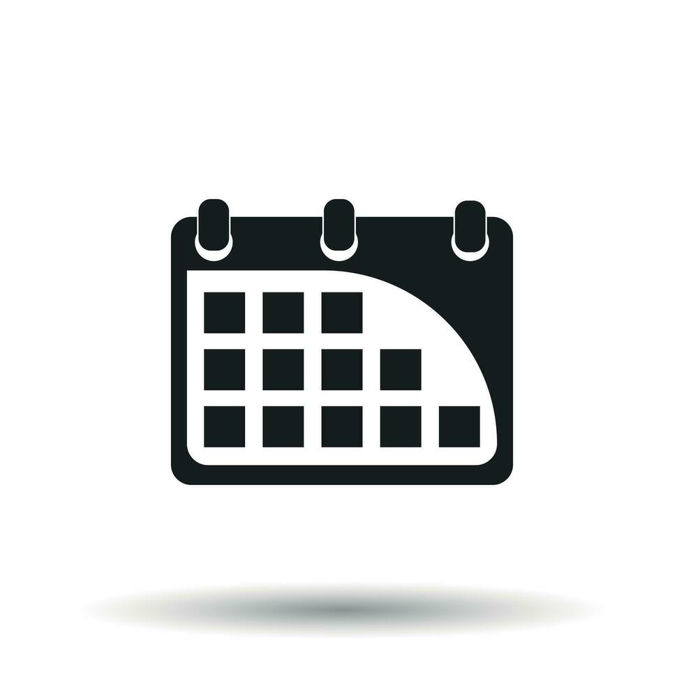 Calendar icon. Flat vector illustration. Calendar symbol with shadow on white background.