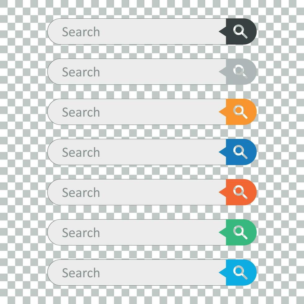 Search bar field. Set vector interface elements with search button. Flat vector illustration on isolated background.