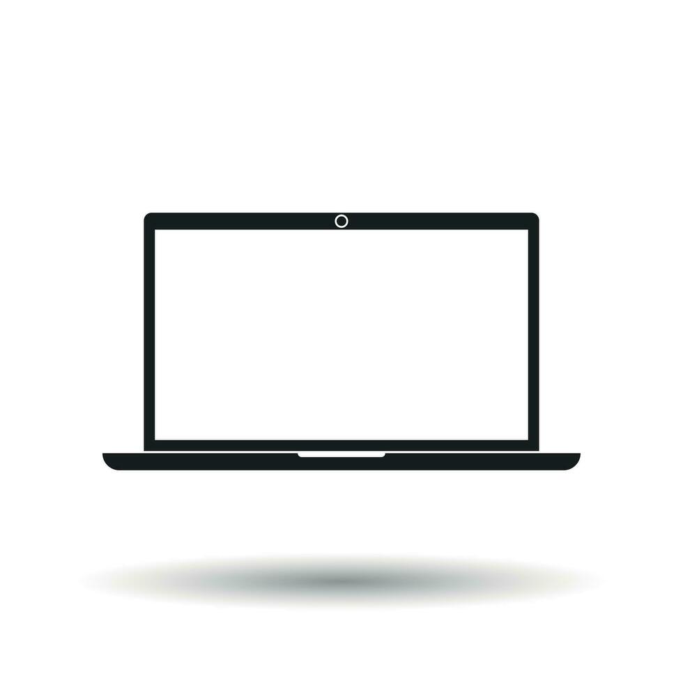 ordenador portátil icono. plano vector ilustración. ordenador portátil firmar símbolo con sombra en blanco antecedentes.