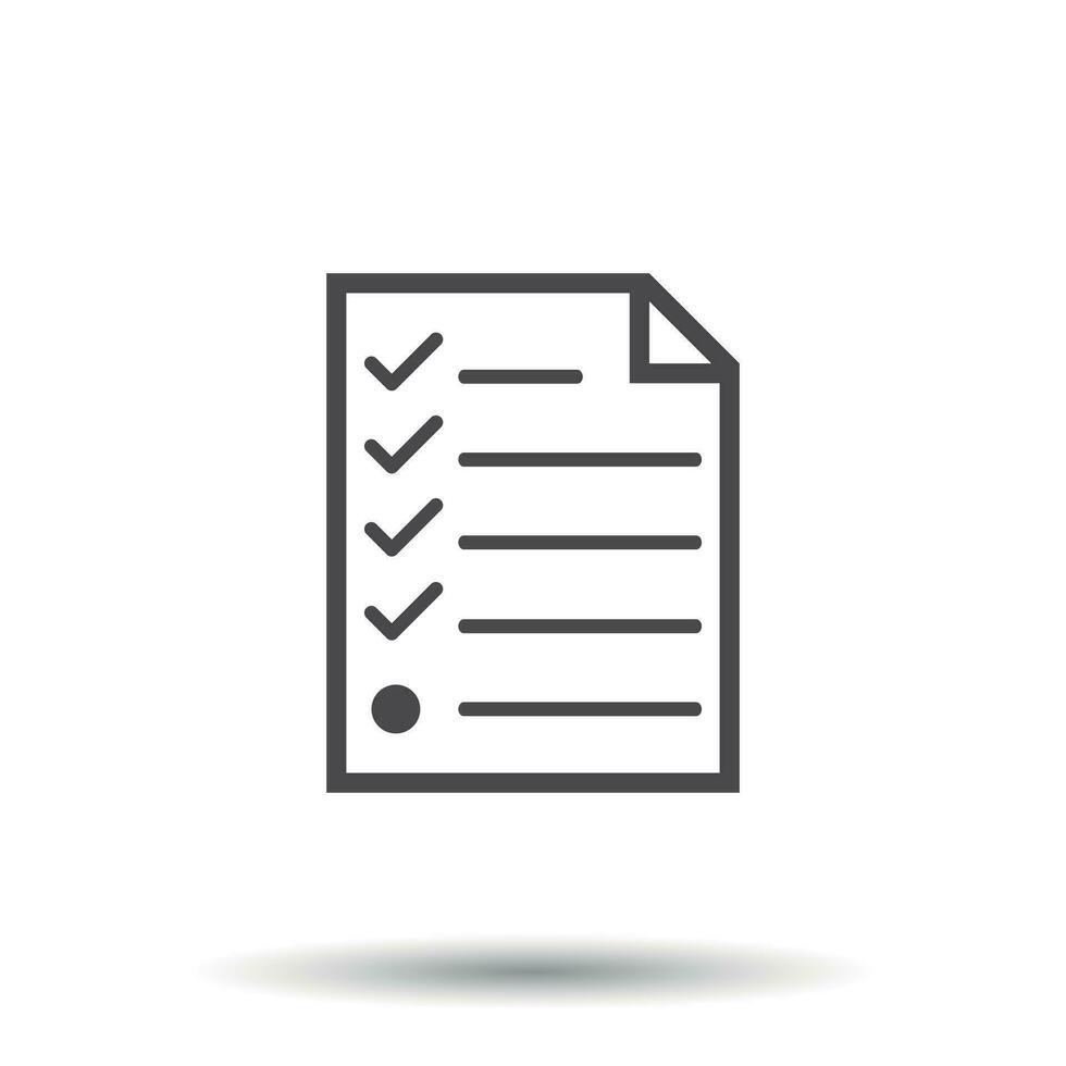 Checklist icon. Flat vector illustration. Document check sign symbol with shadow on white background.