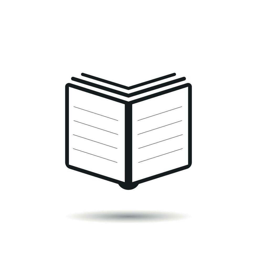 Book icon. Flat vector illustration. Book sign symbol with shadow on white background.