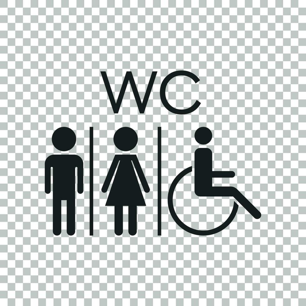 WC, baño plano vector icono . hombres y mujer firmar para Area de aseo en aislado antecedentes.