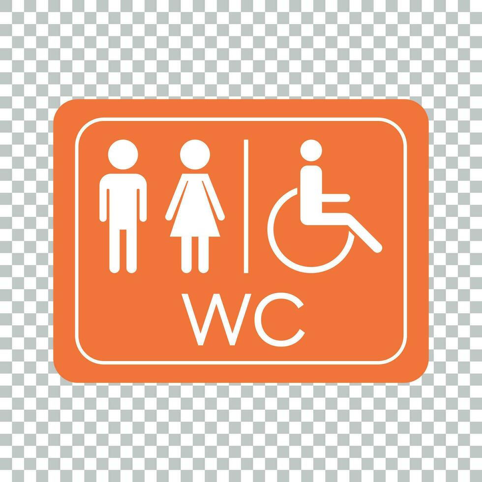 WC, baño vector icono . hombres y mujer firmar para Area de aseo en naranja tablero.