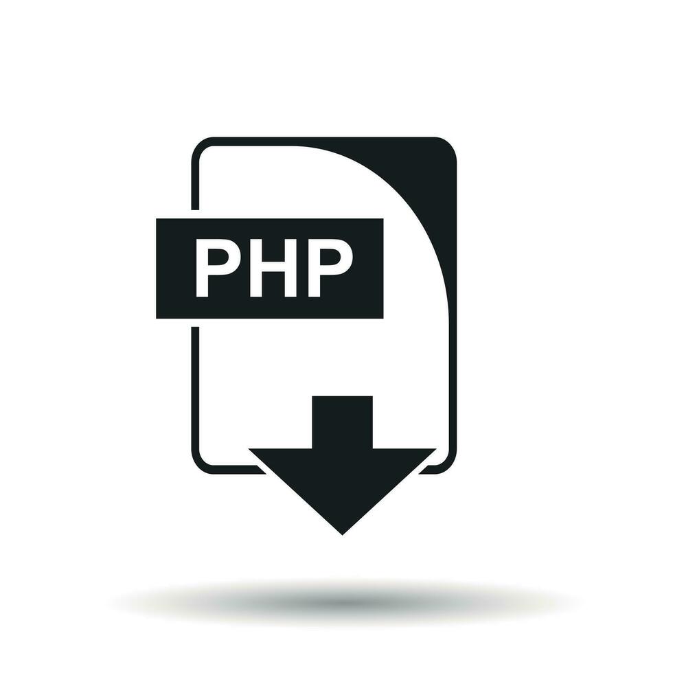 PHP icon. Flat vector illustration. PHP download sign symbol with shadow on white background.