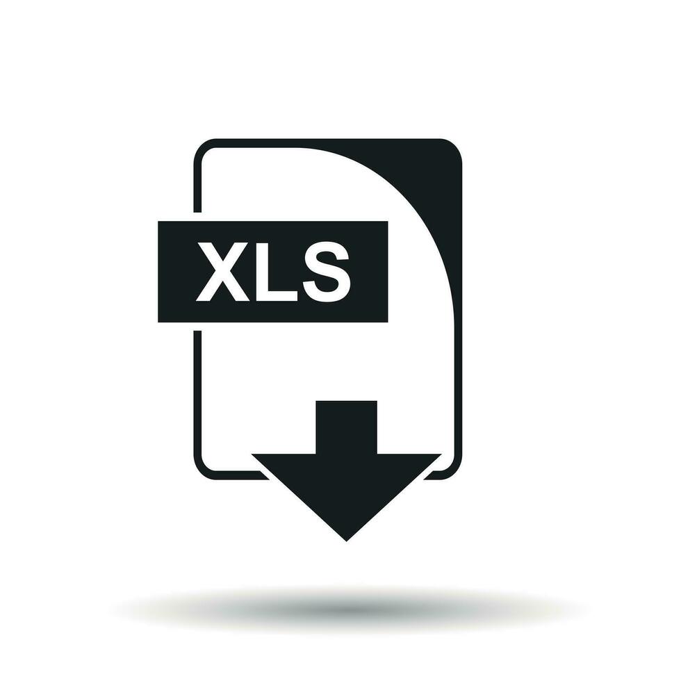 XLS icon. Flat vector illustration. XLS download sign symbol with shadow on white background.