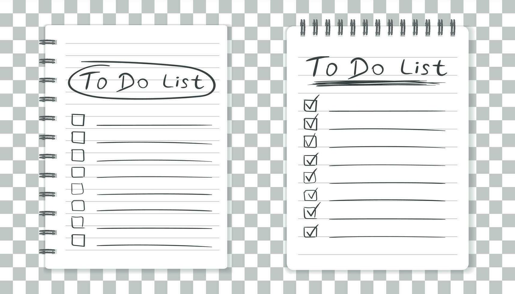 Realistic notepad with spiral. To do list icon with hand drawn text. School business diary. Office stationery notebook on isolated background vector