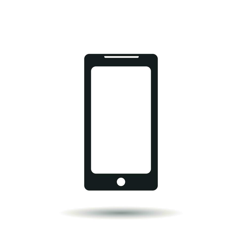 Smartphone icon. Flat vector illustration. Mobile phone sign symbol with shadow on white background.