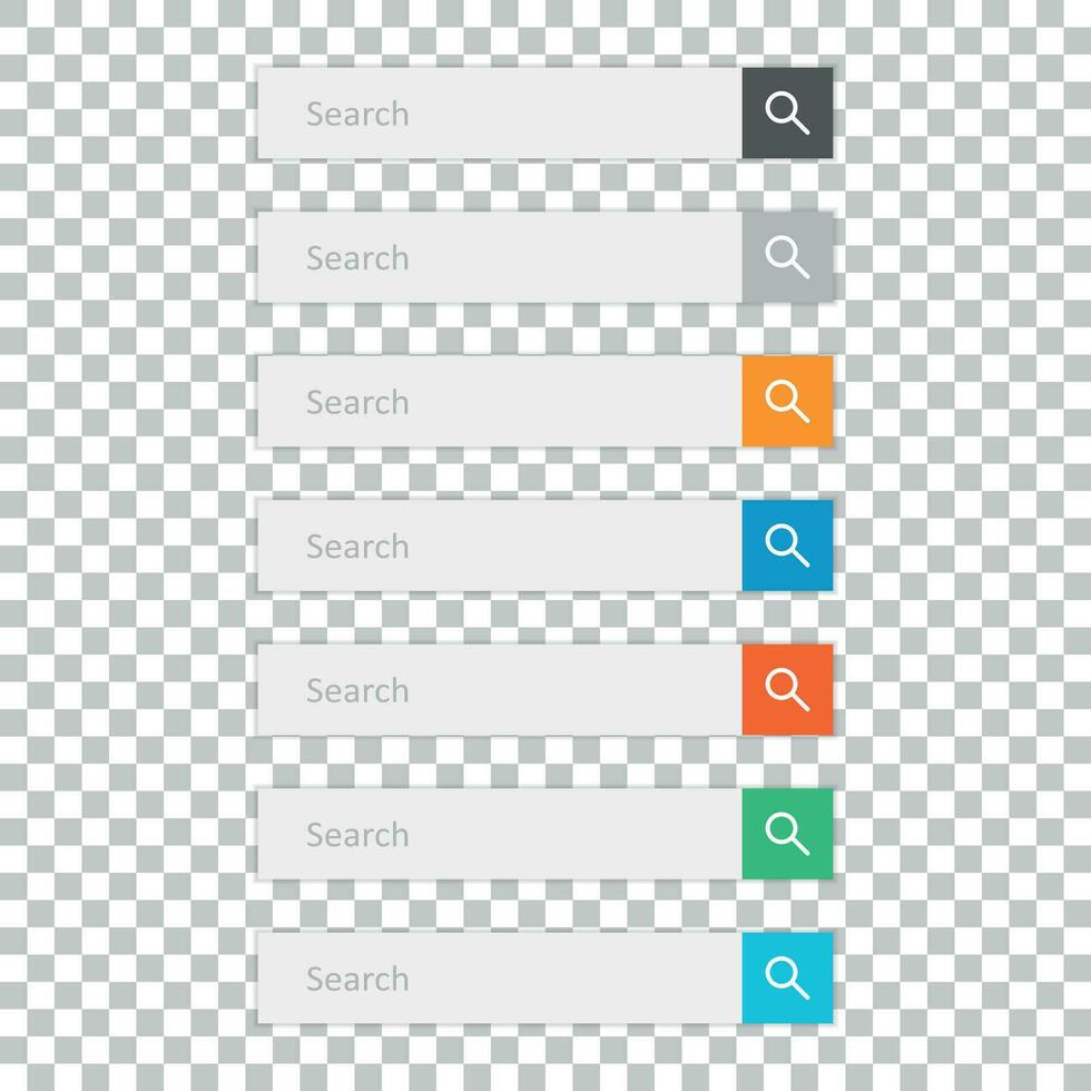 Search bar field. Set vector interface elements with search button. Flat vector illustration on isolated background.