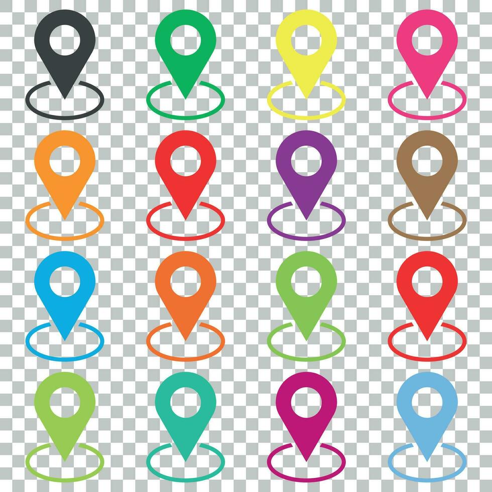 Set vector pin icons. Location sign in flat style isolated on isolated background. Navigation map, gps concept.