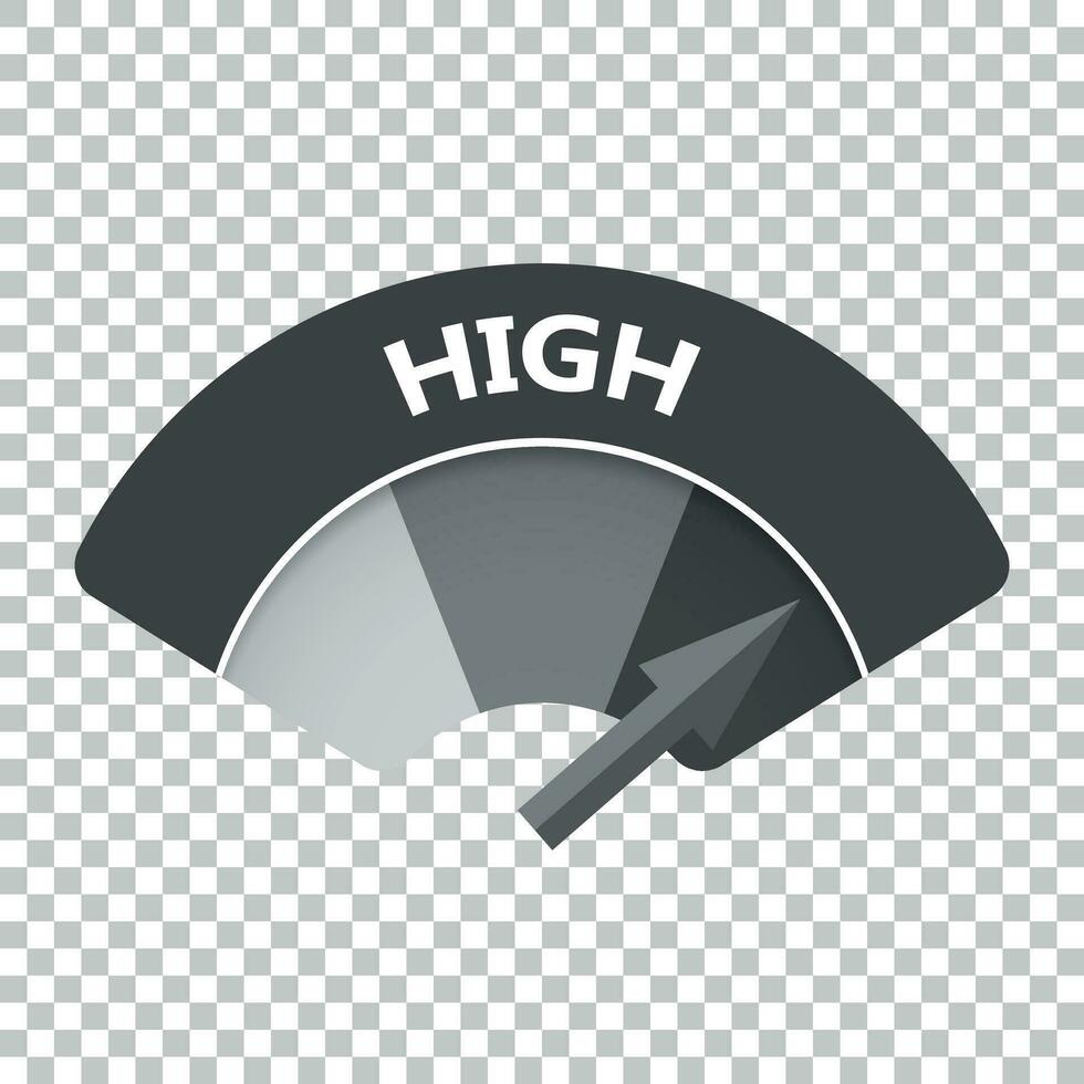 High level risk gauge vector icon. High fuel illustration on isolated background.
