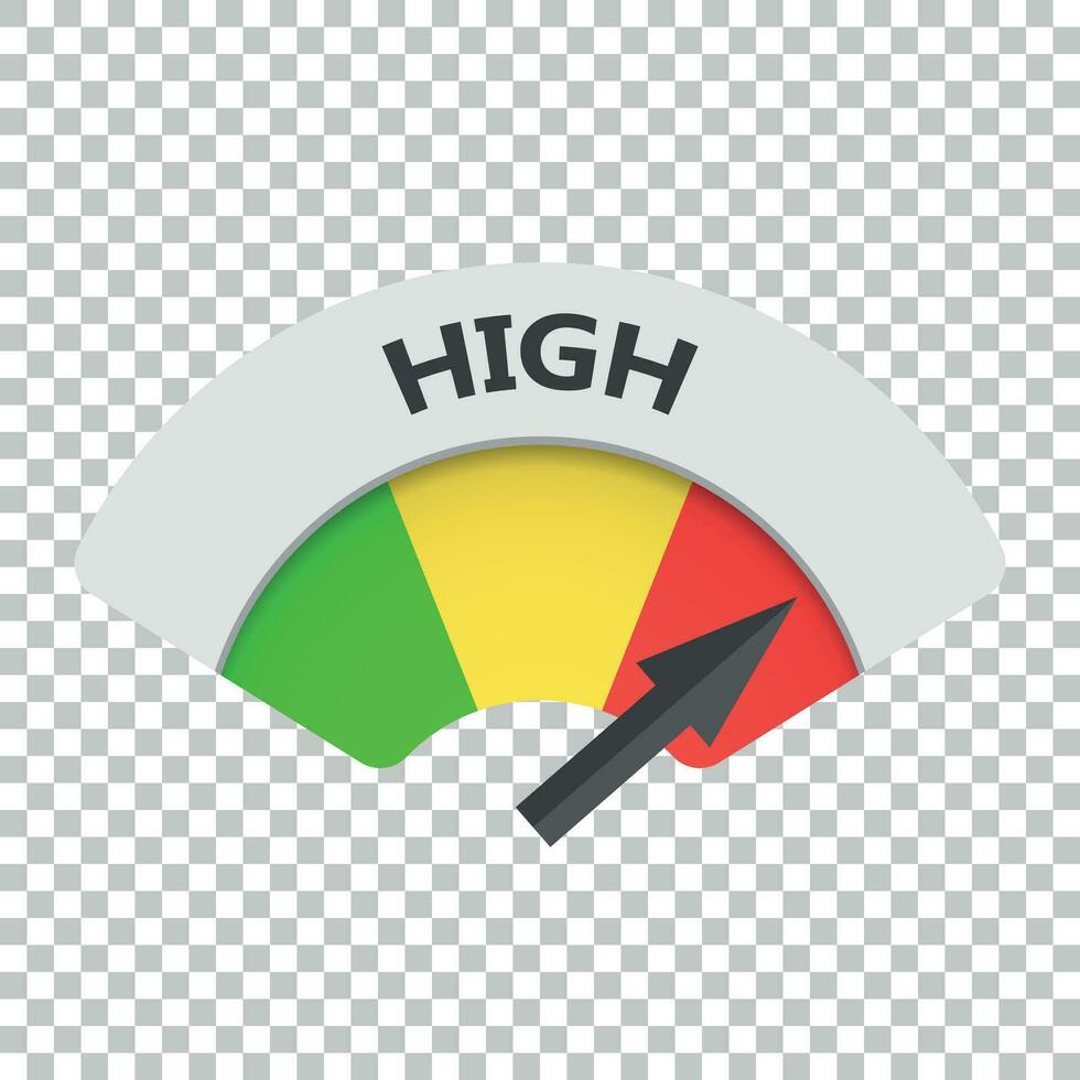 High level risk gauge vector icon. High fuel illustration on isolated background.
