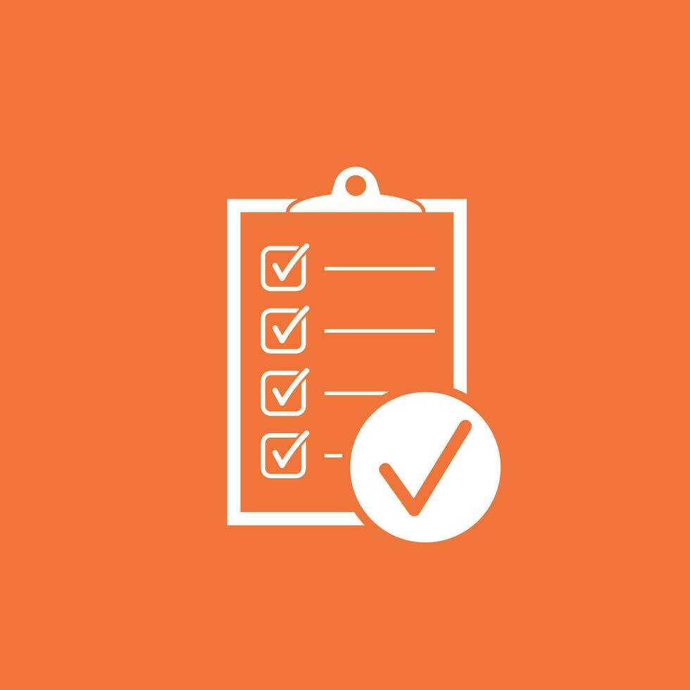 Checklist vector icon. Survey vector illustration in flat design on orange background.