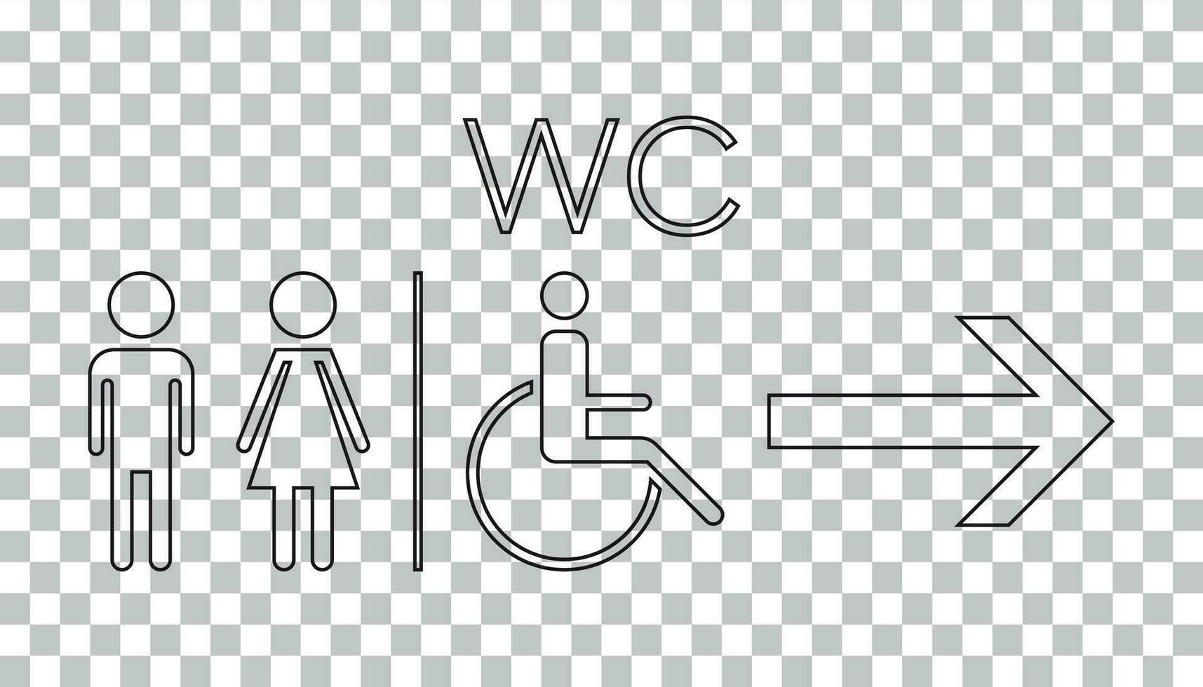 WC, toilet line vector icon . Men and women sign for restroom on isolated background.