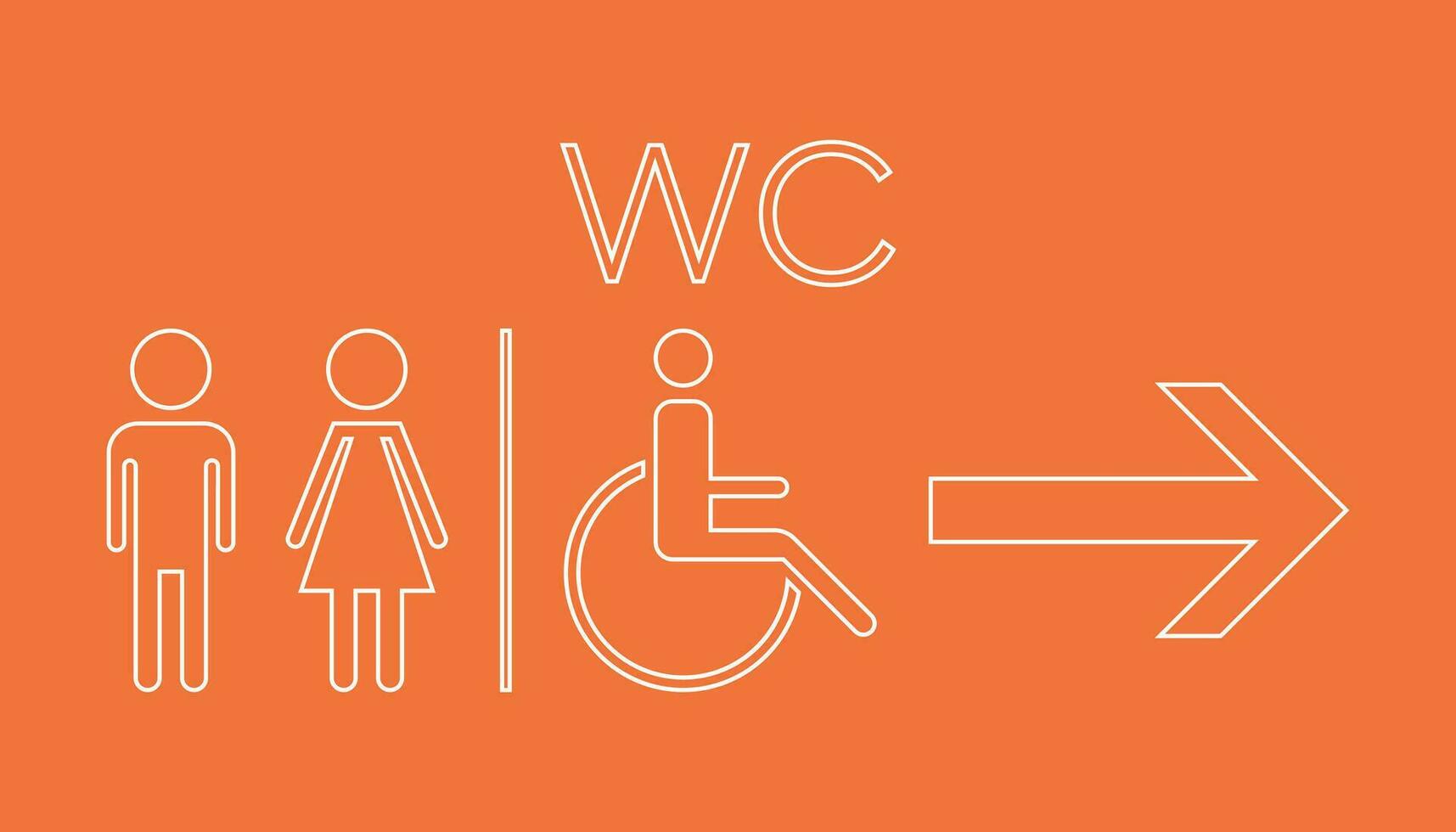 WC, toilet neon vector icon . Men and women sign for restroom on orange background.