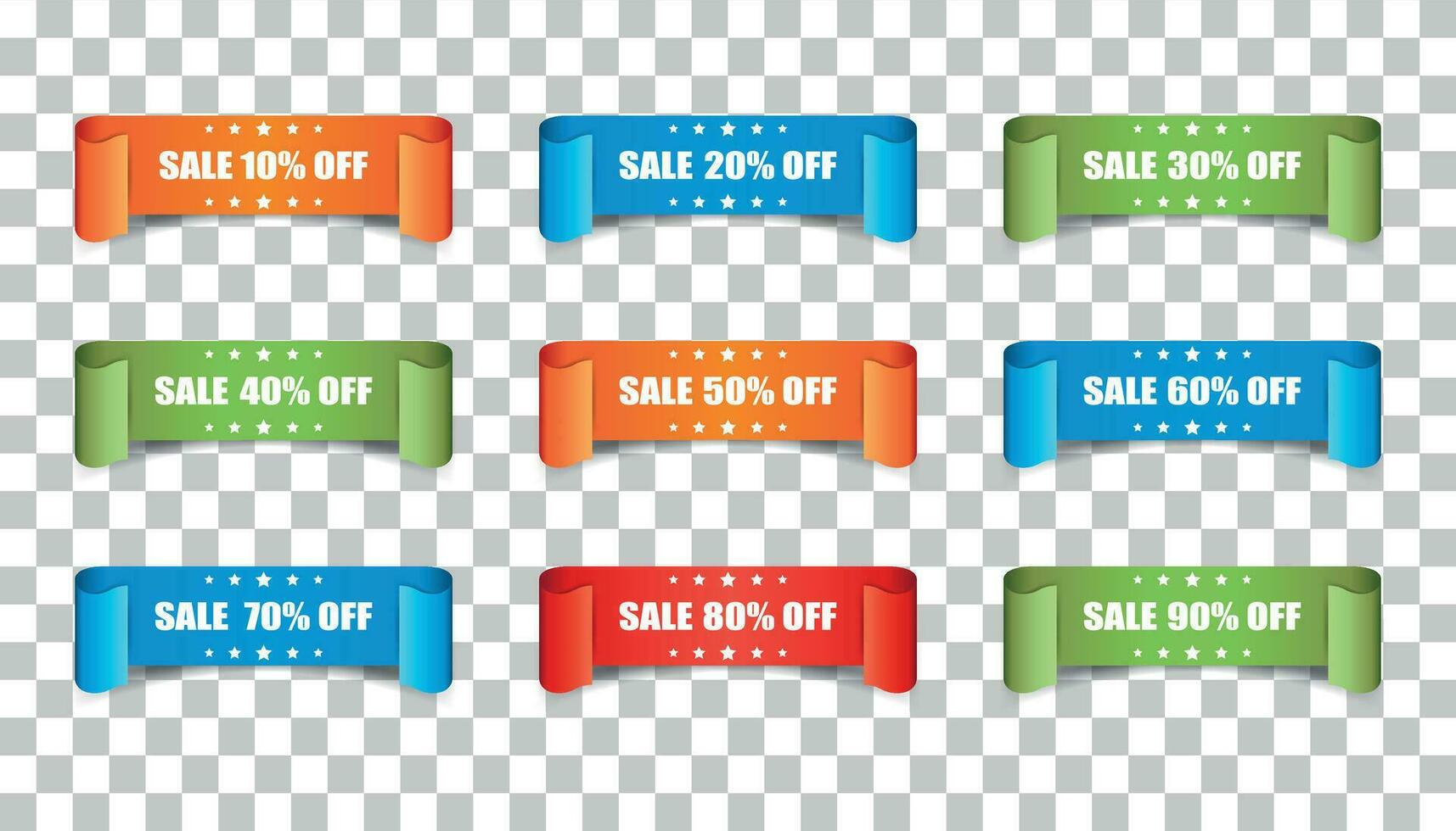 Sale ribbon vector icon. Discount sticker label set on isolated background.