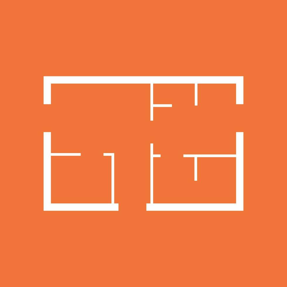 House plan simple flat icon. Vector illustration on orange background.