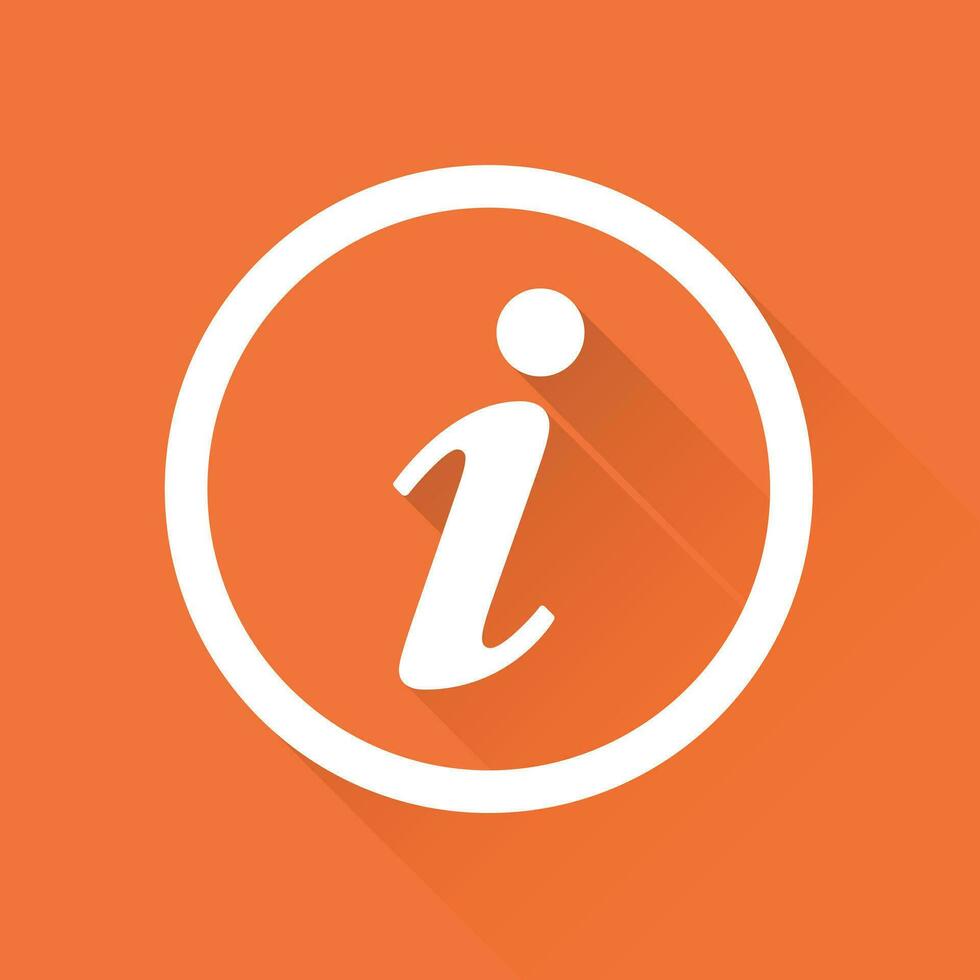 Information Icon vector illustration in flat style isolated on orange background with long shadow. Speech symbol for web site design, logo, app, ui.