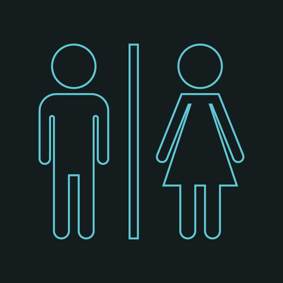 WC, baño neón vector icono . hombres y mujer firmar para Area de aseo en negro antecedentes.