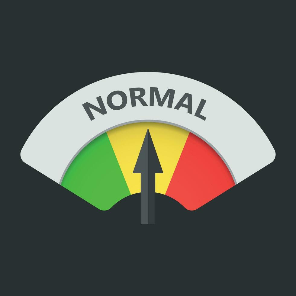 Normal level risk gauge vector icon. Normal fuel illustration on black background.