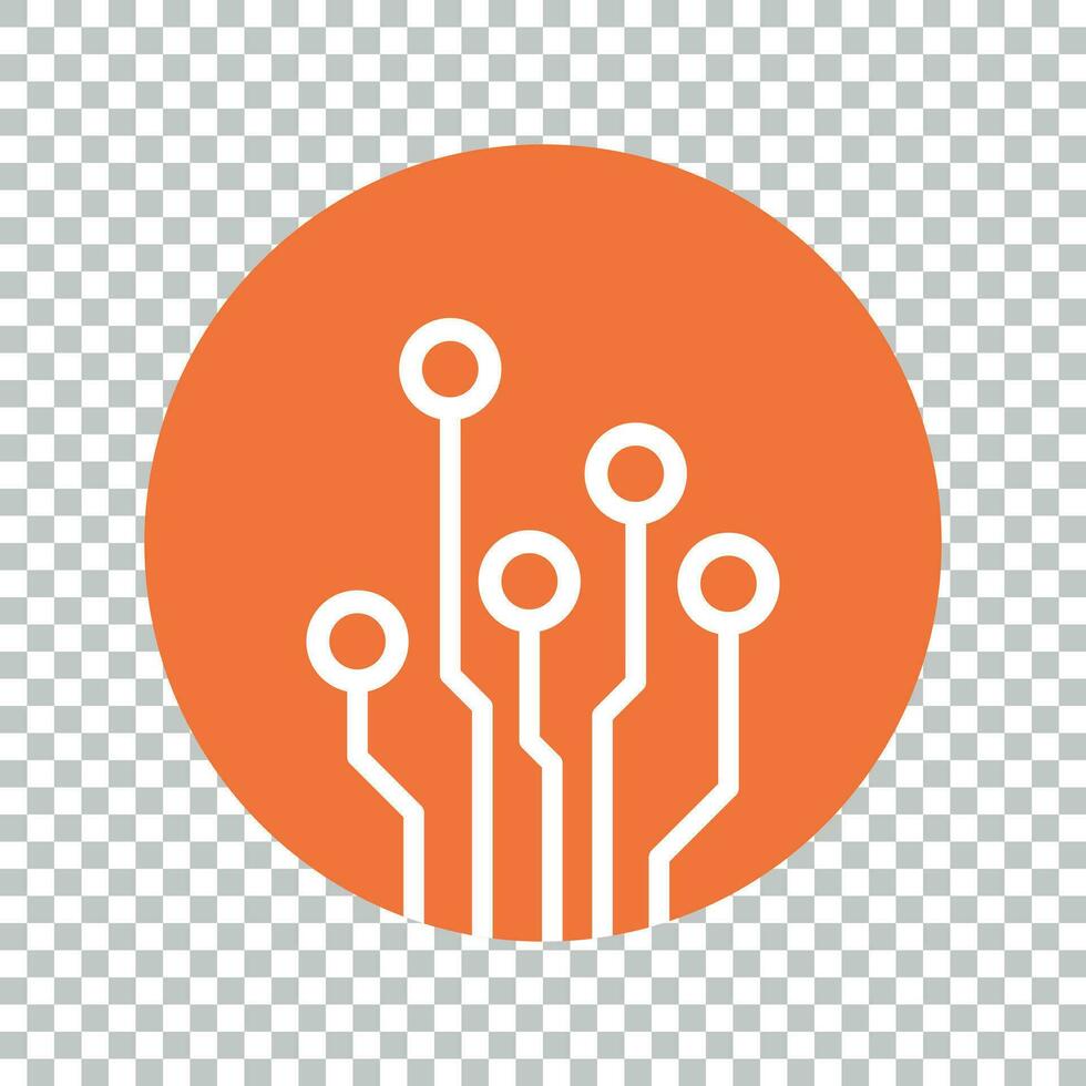 Circuit board icon. Technology scheme symbol flat vector illustration on orange background.