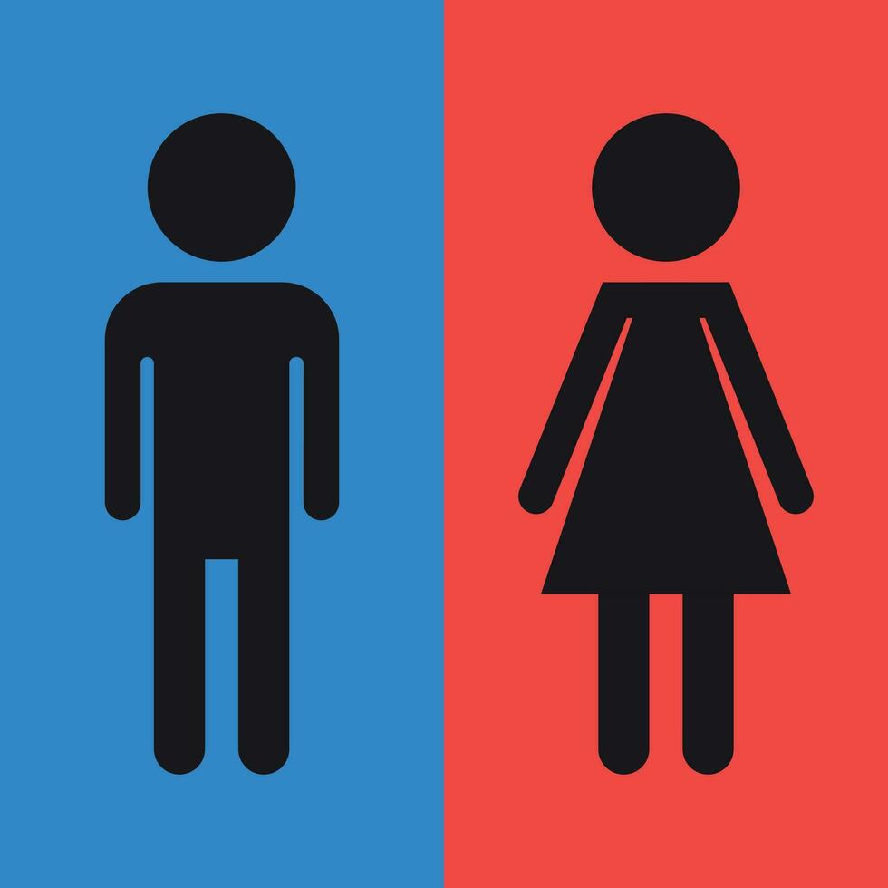WC, toilet flat vector icon . Men and women sign for restroom on blue and red background.