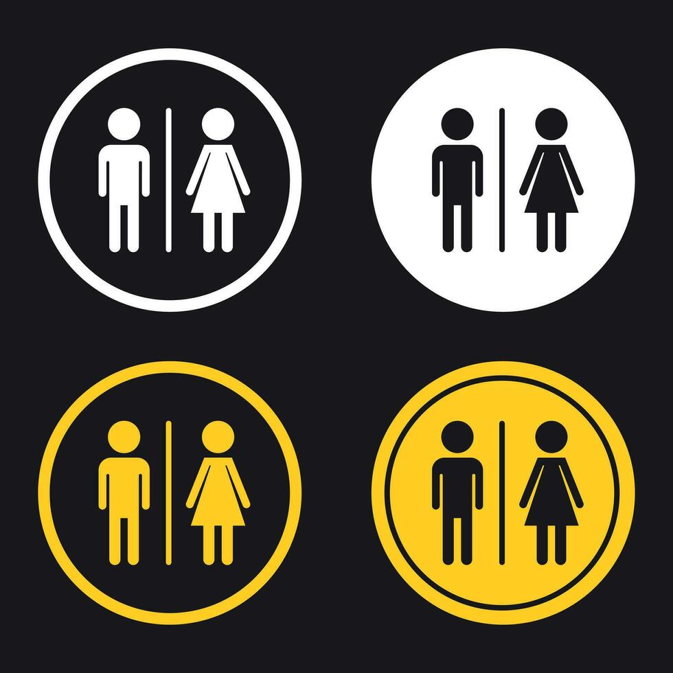 WC, toilet flat vector icon . Men and women sign for restroom on black background.