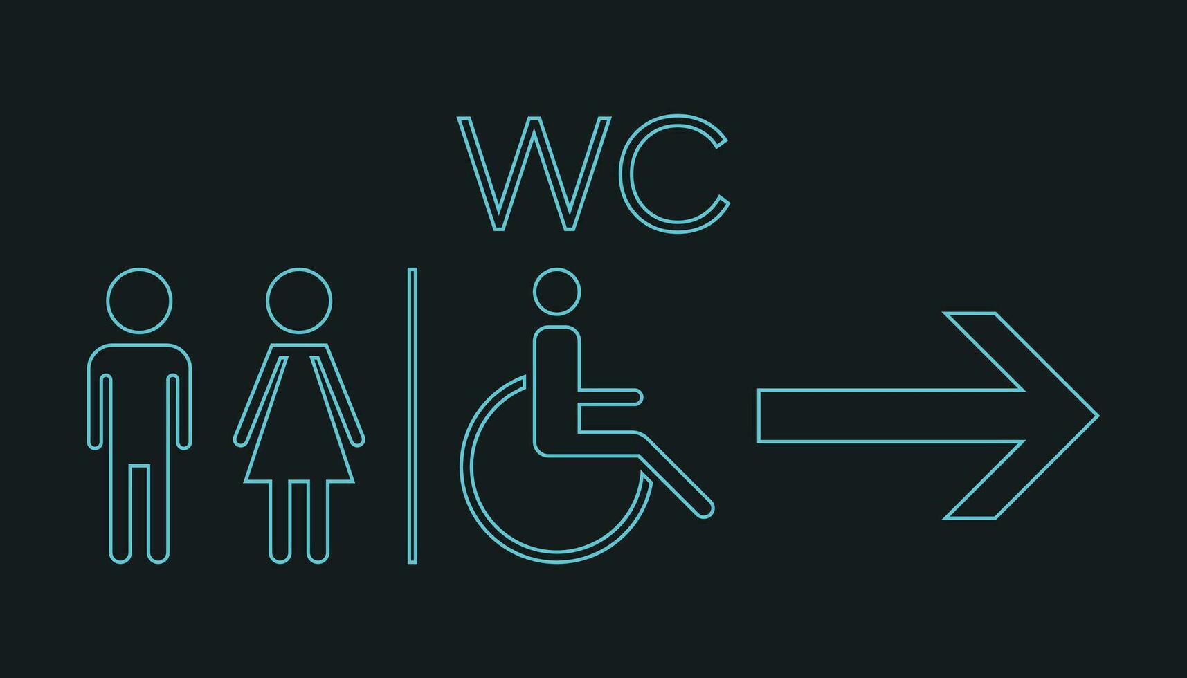 WC, toilet neon vector icon . Men and women sign for restroom on black background.