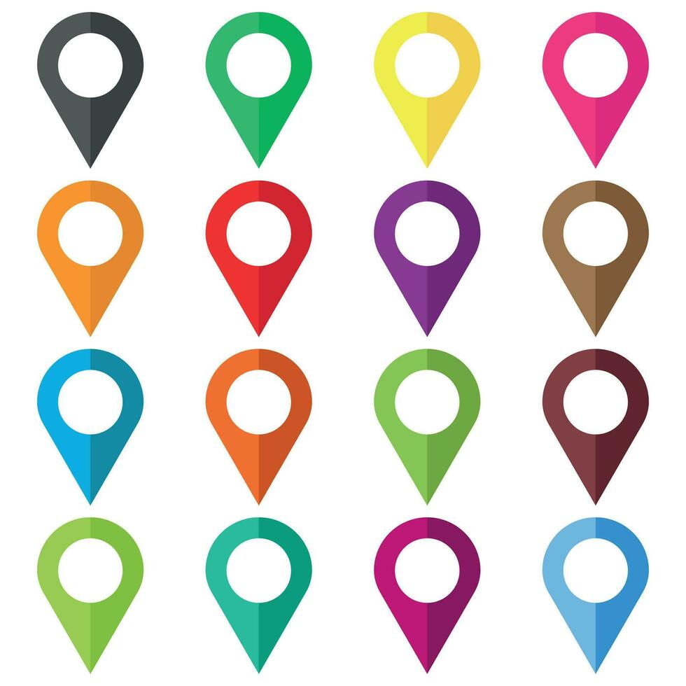 Set vector pin icons. Location sign in flat style isolated on white background. Navigation map, gps concept.