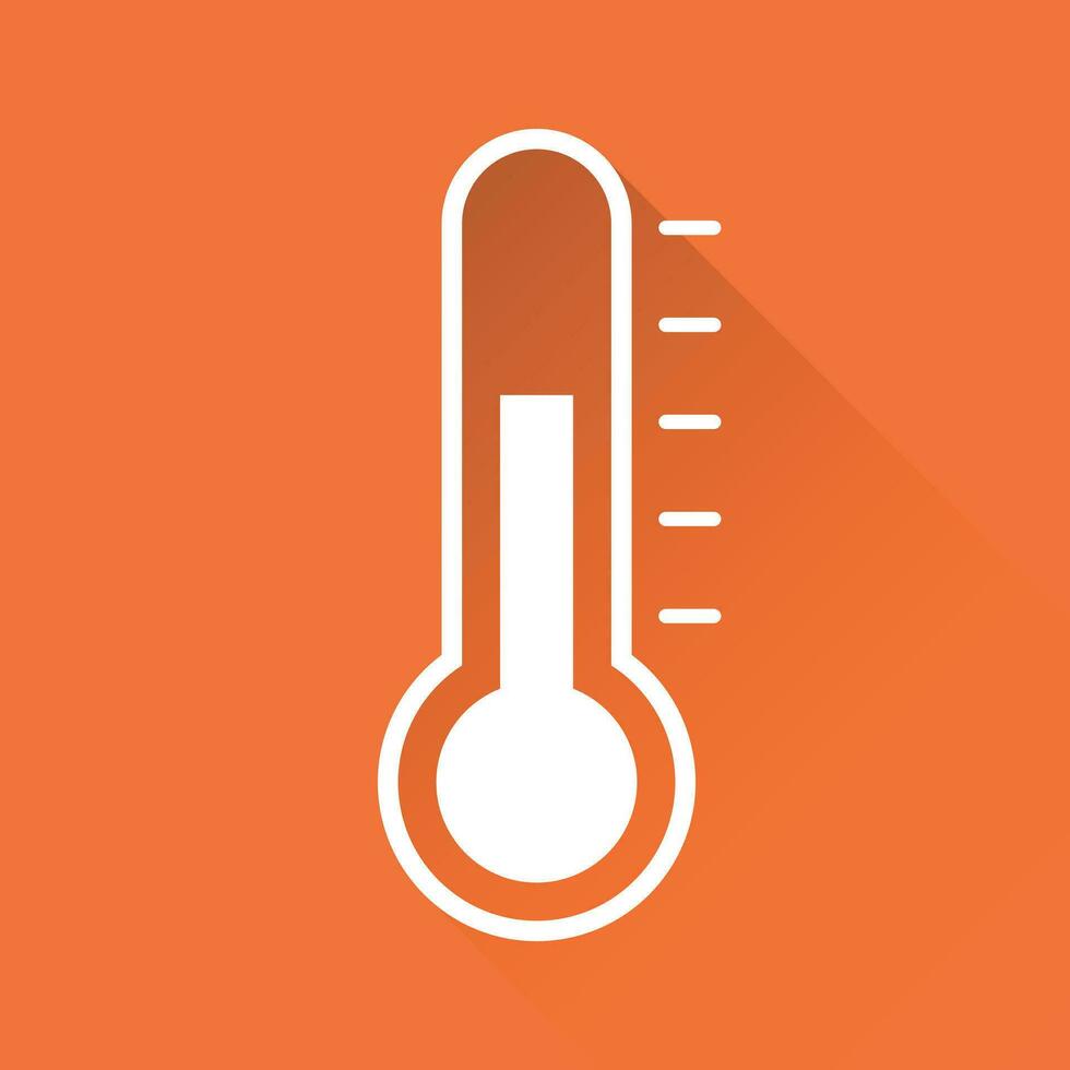 Thermometer icon. Goal flat vector illustration isolated on orange background with long shadow.