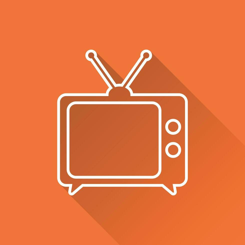 Tv Icon vector illustration in line style isolated on orange background with long shadow. Television symbol for web site design, logo, app, ui.