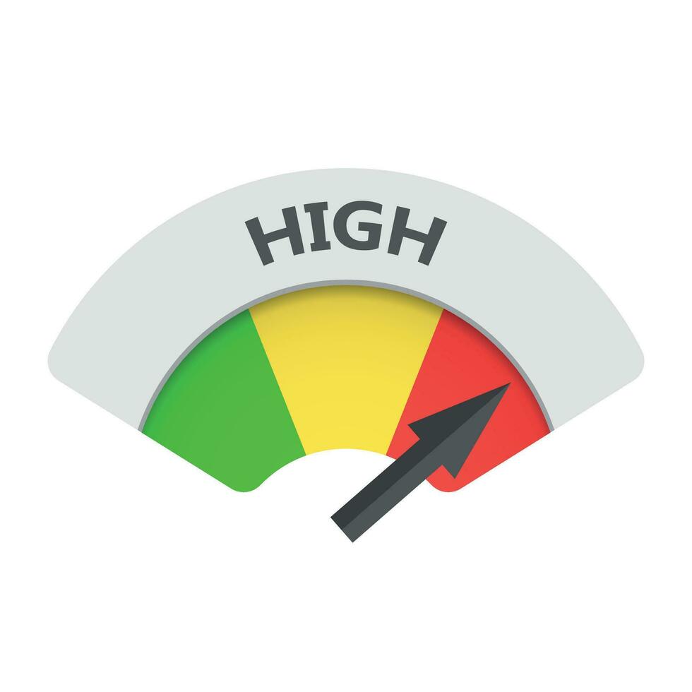 High level risk gauge vector icon. High fuel illustration on white background.
