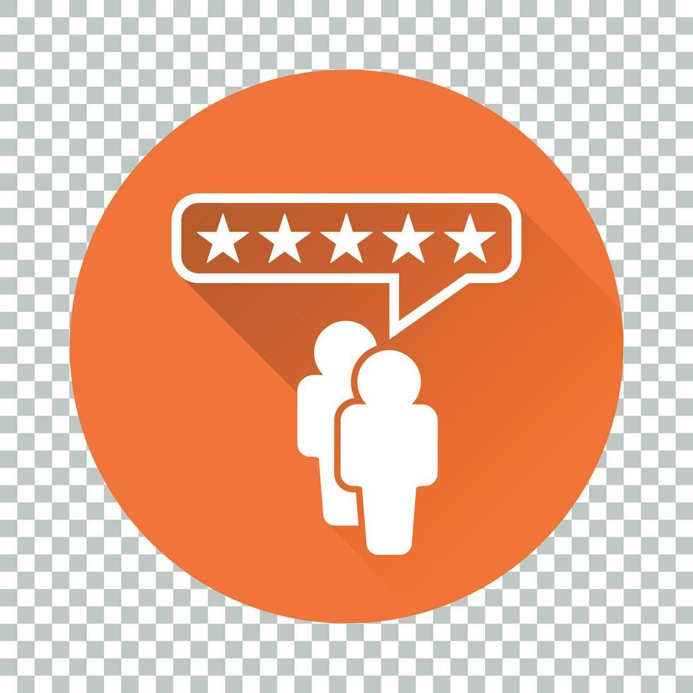 Customer reviews, rating, user feedback concept vector icon. Flat illustration on orange background with long shadow.