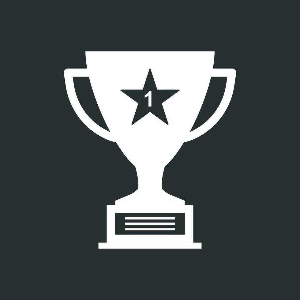 Trophy cup flat vector icon. Simple winner symbol. White illustration isolated on black background.