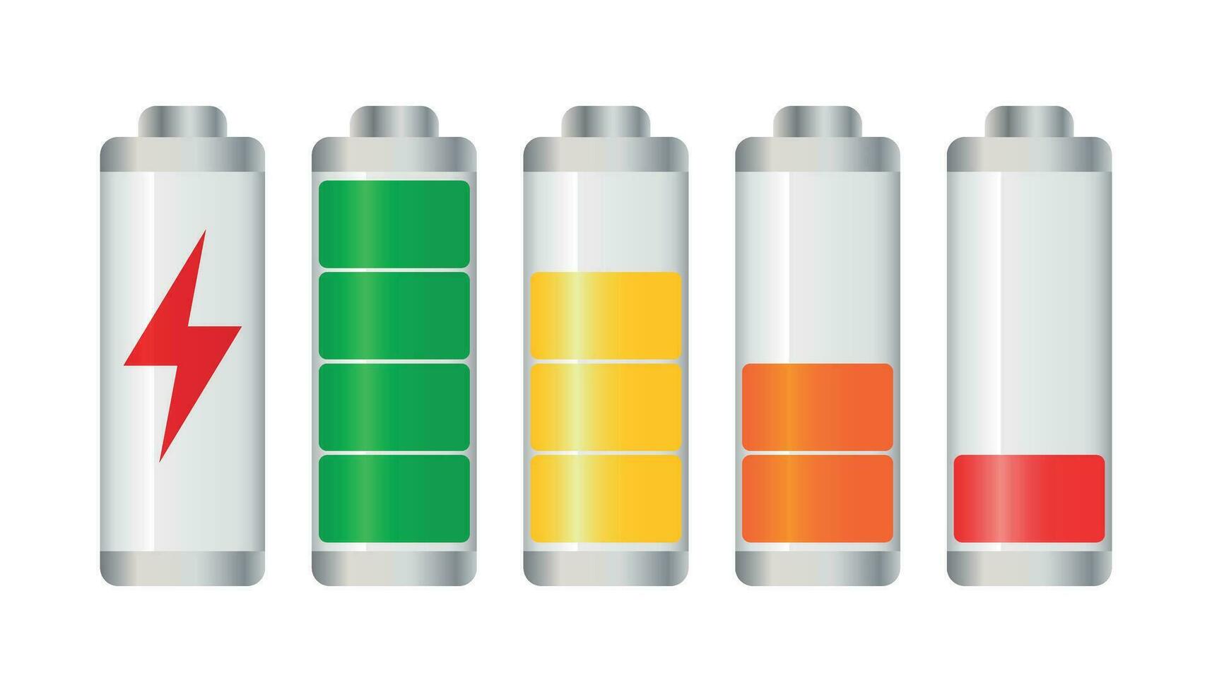 Set of battery charge level indicator. Vector illustration on white background.