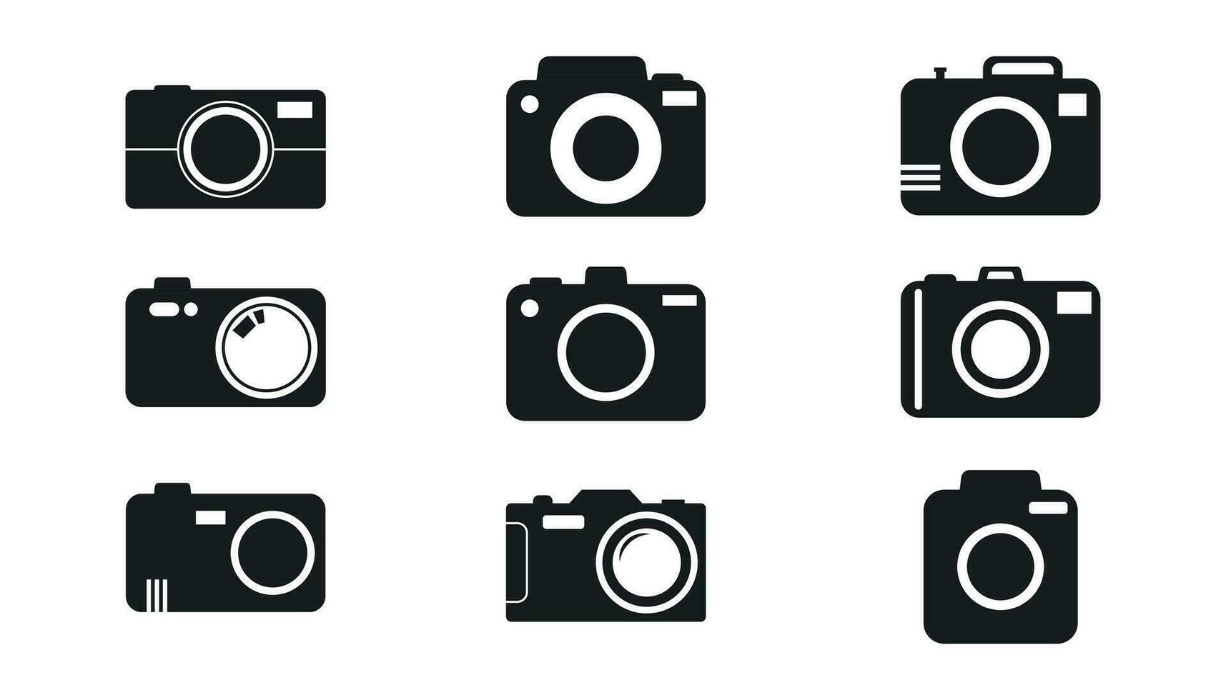 Camera icon set on white background. Vector illustration in flat style with photography icons.