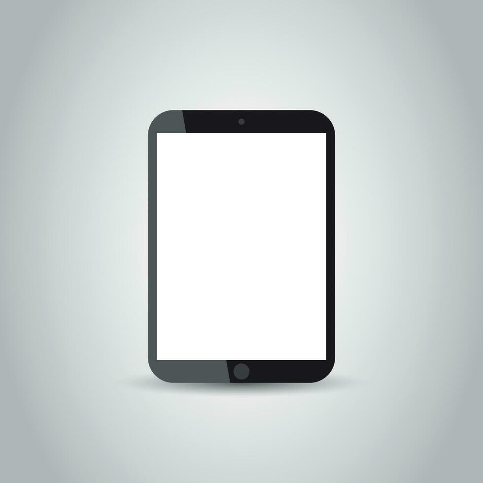 Tablet with white screen flat icon. Computer vector illustration on grey background.