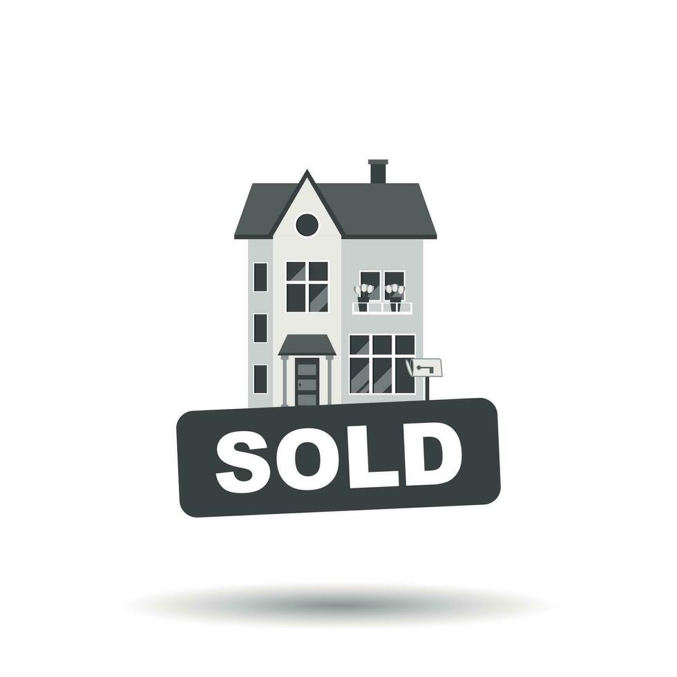 Sold sign with house. Home for rental. Vector illustration in flat style.