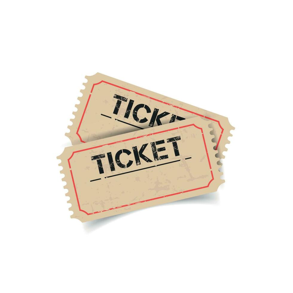 Old ticket with grunge effect. Flat vector illustration on white background.