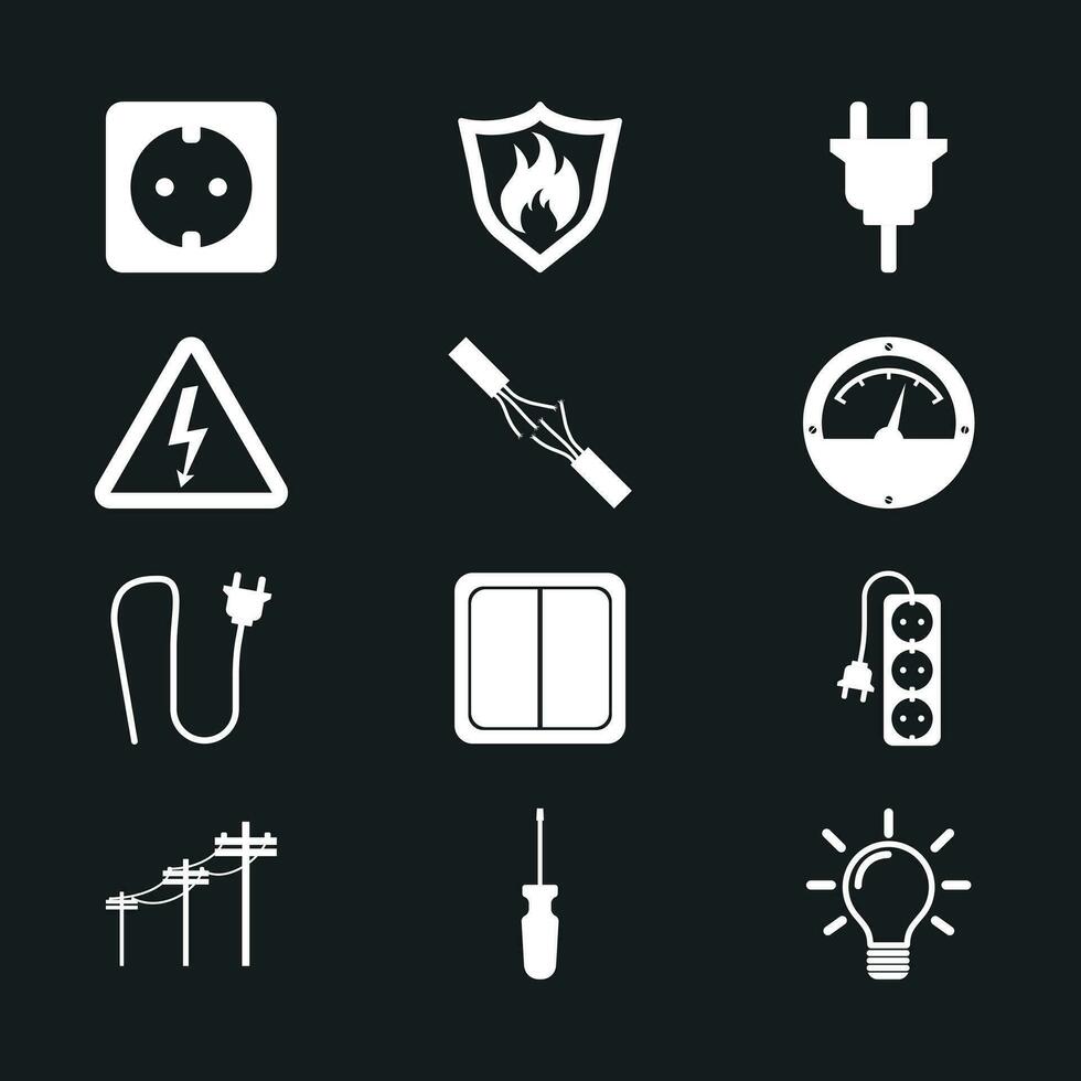 Electricity icon. Vector illustration in flat style on black background